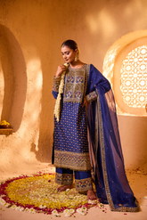 NEELAMBARI – Royal Blue Silk Chanderi Kurta Set